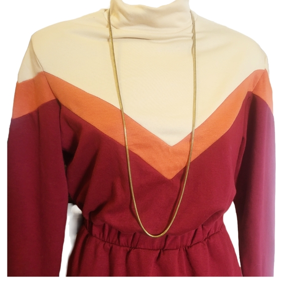 Bershka Colorblock Retro Pullover Sweatshirt Dress in XS Marroon, Cream & Orange - Picture 3 of 6